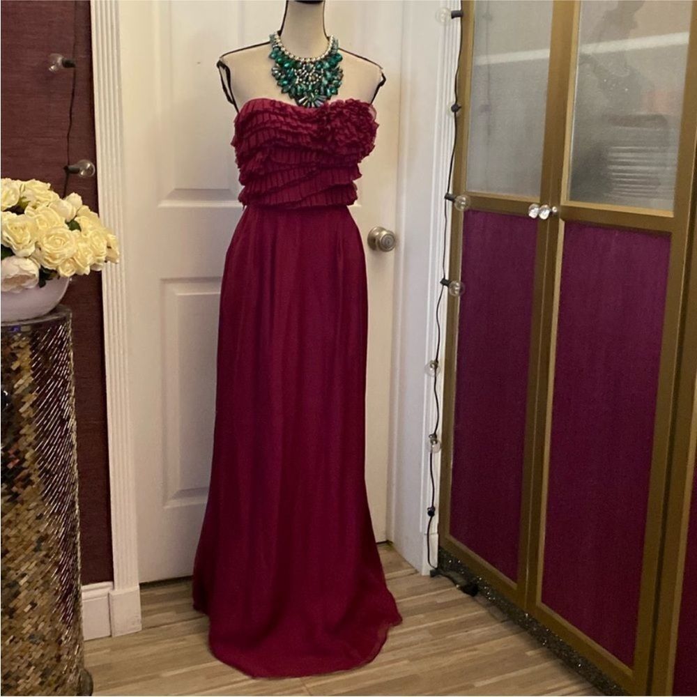 Catherine Malandrino Strapless Burgundy silk Dress, US4